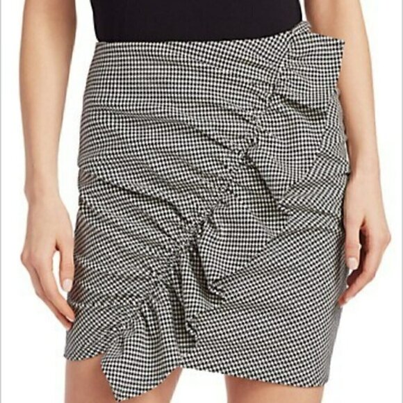 ALC Mini Skirt Preppy Houndstooth Ruffle Skirt Black White Zip Close NWT - Picture 1 of 10